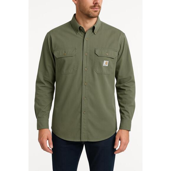 Carhartt Shirt Mens Large Tall Olive Green Button Up Workwear Pocket Utility - Picture 1 of 5